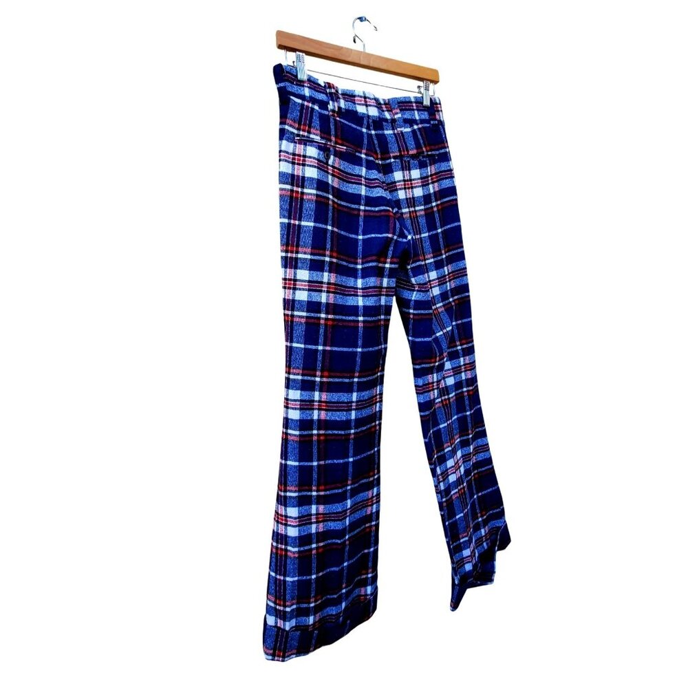 Vintage 60s Mod Pants Women 4 Blue Red White Plaid Flared Cuffed NWOT 29" Waist - Picture 4 of 15